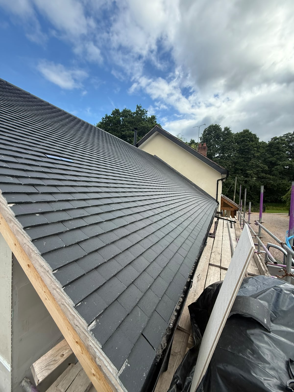Slate roof from scaffold
